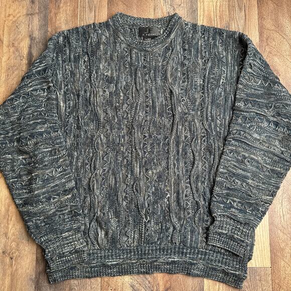 J Ferrar Coogi Style Sweater Men's Medium Gray Crew Neck Textured Knit 6493 - Picture 1 of 9